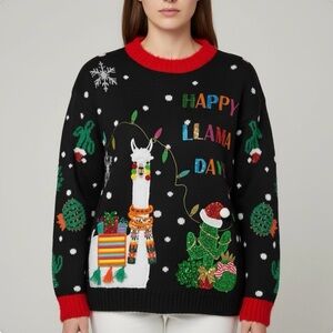 Christmas Sweater Women 3D‎ Accents Sequin Metallic FUN NWT ships next biz day .